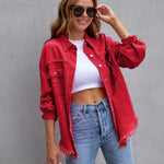 Galuxia Women’s Ripped Shirt Jacket – Casual Spring & Autumn Top