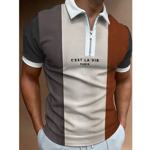Galuxia Men's POLO Shirt Striped Printed Short Sleeve T-Shirt Lapel Shirt