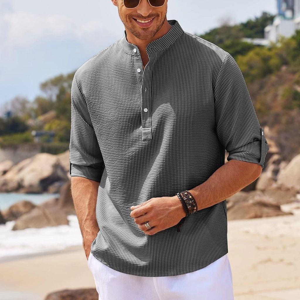 Galuxia Men's Casual Shirt  Long Sleeve Stand Collar Solid Color Shirt Mens Clothing