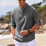 Galuxia Men's Casual Shirt  Long Sleeve Stand Collar Solid Color Shirt Mens Clothing
