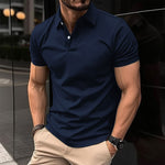 Galuxia Summer Short Sleeve Polo Shirt Men Solid Color Button Lapel Button Top