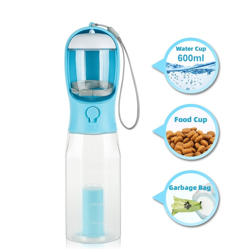 Galuxia Portable Cat Dog Water Bottle Food Feeder Drinker Poop Dispenser 3 In 1 Leak-proof Multifunctional Dog Water Bottle Pet Products
