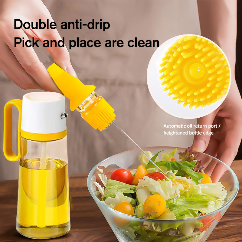 Galuxia 2 In 1 Oil Dispenser With Silicon Brush BBQ Oil Spray Glass Bottle Silicone For Barbecue Cooking Seasoning Bottle Kitchen Gadgets