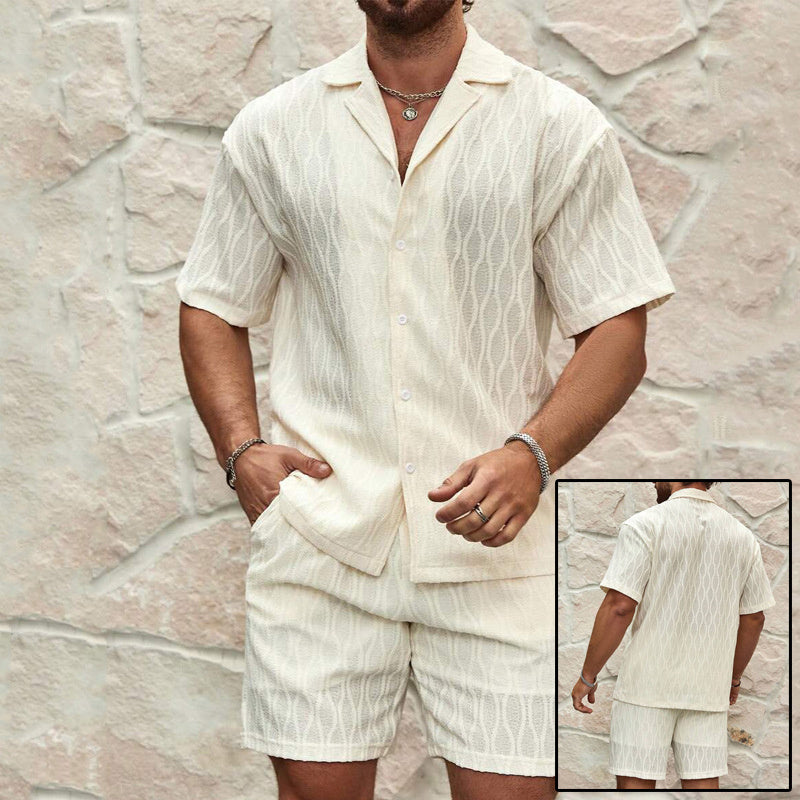 Galuxia Men Tracksuits Summer Fashion Solid Loose Casual Two Pieces Lapel Button Shirt Shorts Beach Holiday All-match Outfits Male