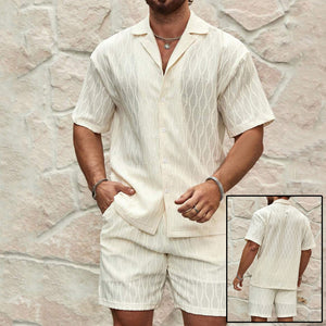 Galuxia Men Tracksuits Summer Fashion Solid Loose Casual Two Pieces Lapel Button Shirt Shorts Beach Holiday All-match Outfits Male