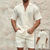 Galuxia Men Tracksuits Summer Fashion Solid Loose Casual Two Pieces Lapel Button Shirt Shorts Beach Holiday All-match Outfits Male