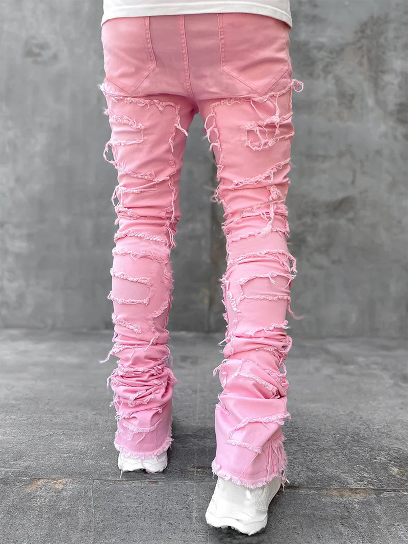 Galuxia Men Trousers Individual Patched Pants Long Tight Fit Stacked Jeans For Mens Clothing