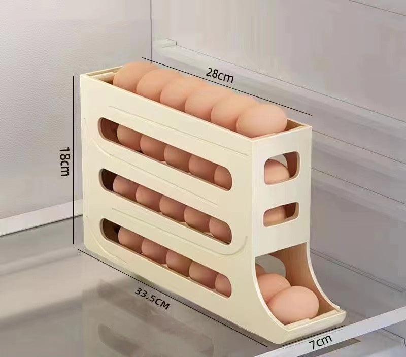 Galuxia Refrigerator 4-Layer Automatic Egg Roller Sliding Egg Tray Refrigerator Side Door Large Capacity Holder Egg Storage Box Kitchen Gadgets