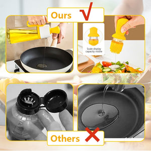 Galuxia 2 In 1 Oil Dispenser With Silicon Brush BBQ Oil Spray Glass Bottle Silicone For Barbecue Cooking Seasoning Bottle Kitchen Gadgets