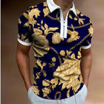 Galuxia Men's POLO Shirt Striped Printed Short Sleeve T-Shirt Lapel Shirt