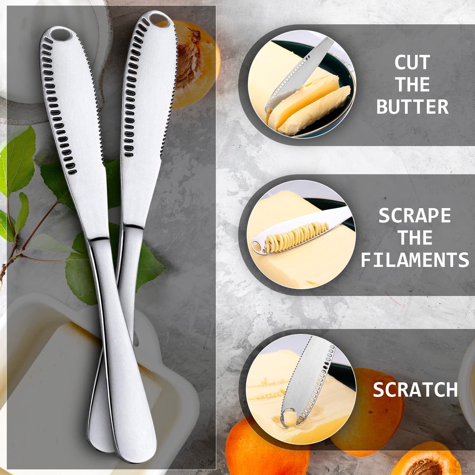Galuxia Stainless Steel Butter Spreader Knife With Handle, 3 In 1 Curler Slicer Knife, Butter Knife Spreader And Curler With Holes And Serrated Edge Cheese Knife  Kitchen Gadgets