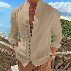 Galuxia Retro Button Design Long-sleeved Shirt Men's Casual Loose Top Mens Clothing