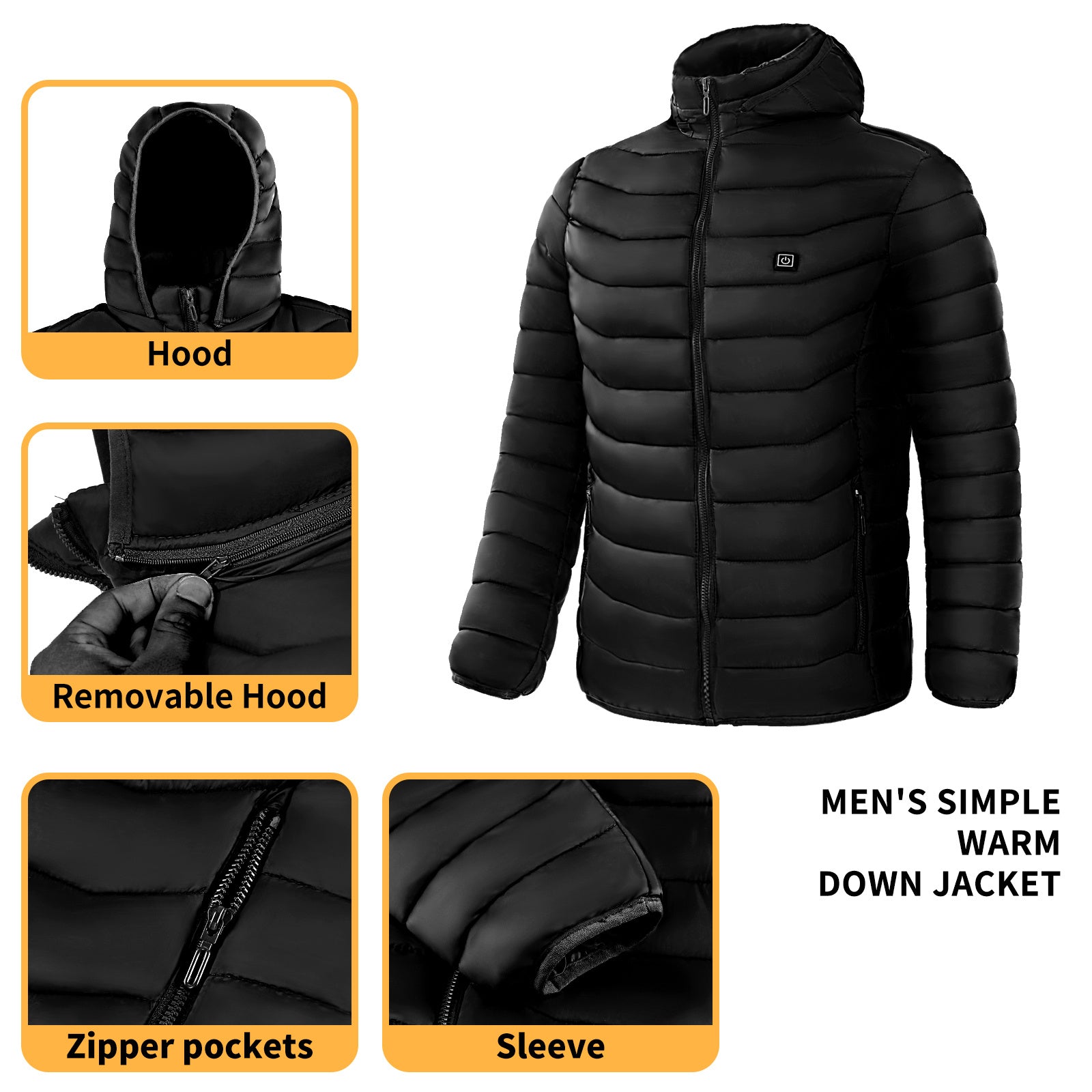 Galuxia Men Heated Puffer Jacket Electric Heating Coat Insulated Hood Windbreaker 9Heat Zones