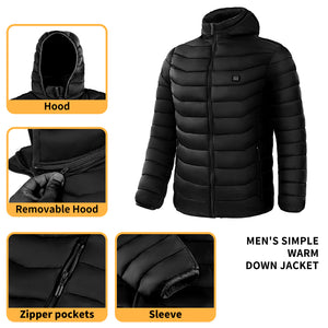 Galuxia Men Heated Puffer Jacket Electric Heating Coat Insulated Hood Windbreaker 9Heat Zones