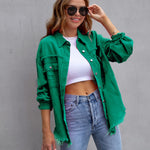 Galuxia Women’s Ripped Shirt Jacket – Casual Spring & Autumn Top