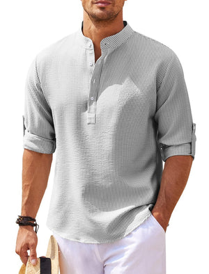Galuxia Men's Casual Shirt  Long Sleeve Stand Collar Solid Color Shirt Mens Clothing