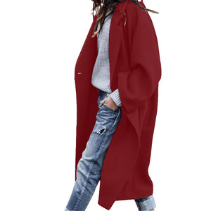 Galuxia Casual Long Jacket with Pockets – Single-Breasted Lapel Woolen Coat for Women