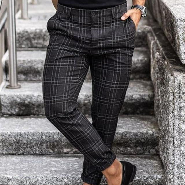 Galuxia Plaid Print Pants Men's Casual Trousers Loose And Thin