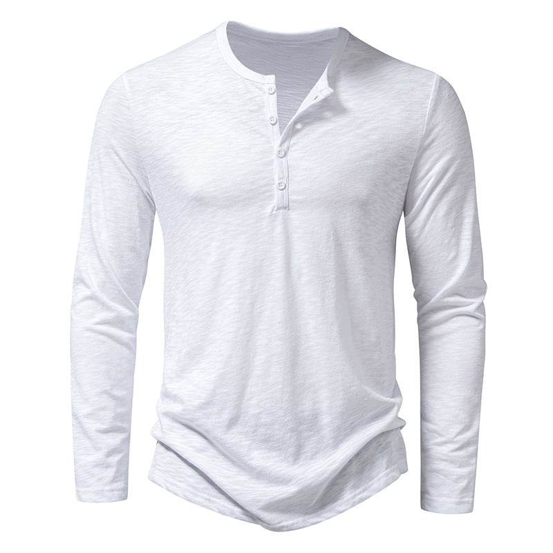 Galuxia Men's Long-sleeved T-shirt Fashion Casual Solid Color Pullover Button Top Autumn And Spring Clothing