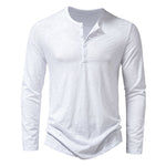 Galuxia Men's Long-sleeved T-shirt Fashion Casual Solid Color Pullover Button Top Autumn And Spring Clothing