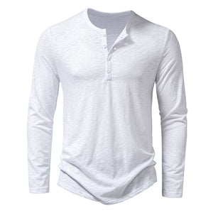 Galuxia Men's Long-sleeved T-shirt Fashion Casual Solid Color Pullover Button Top Autumn And Spring Clothing
