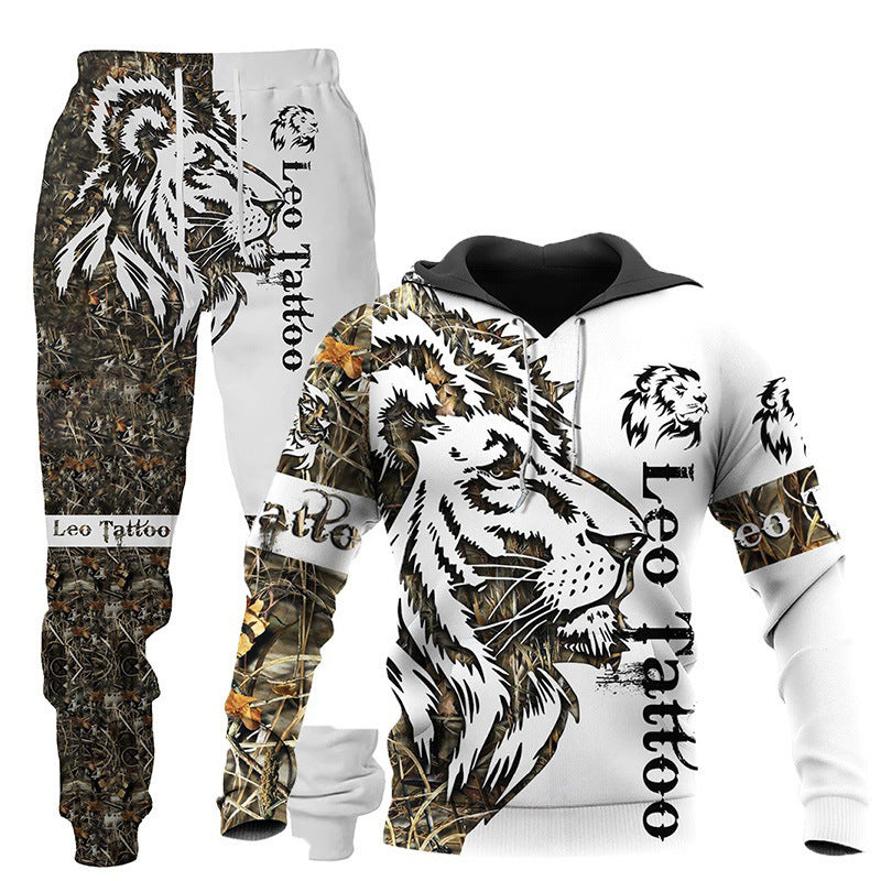 Galuxia 3D Wolf Print Tracksuit Men Sportswear Hooded Sweatsuit Two Piece Outdoors Running Fitness Mens Clothing Jogging Set