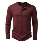 Galuxia Men's Long-sleeved T-shirt Fashion Casual Solid Color Pullover Button Top Autumn And Spring Clothing