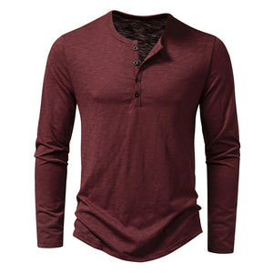 Galuxia Men's Long-sleeved T-shirt Fashion Casual Solid Color Pullover Button Top Autumn And Spring Clothing