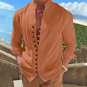 Galuxia Retro Button Design Long-sleeved Shirt Men's Casual Loose Top Mens Clothing