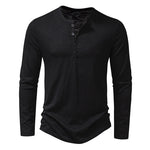 Galuxia Men's Long-sleeved T-shirt Fashion Casual Solid Color Pullover Button Top Autumn And Spring Clothing
