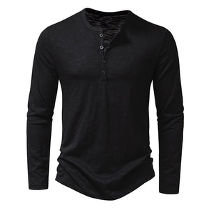 Galuxia Men's Long-sleeved T-shirt Fashion Casual Solid Color Pullover Button Top Autumn And Spring Clothing