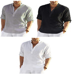 Galuxia Men's Casual Cotton Linen Solid Color Long Sleeve Shirt Loose Stand Collar