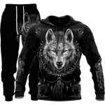 Galuxia 3D Wolf Print Tracksuit Men Sportswear Hooded Sweatsuit Two Piece Outdoors Running Fitness Mens Clothing Jogging Set