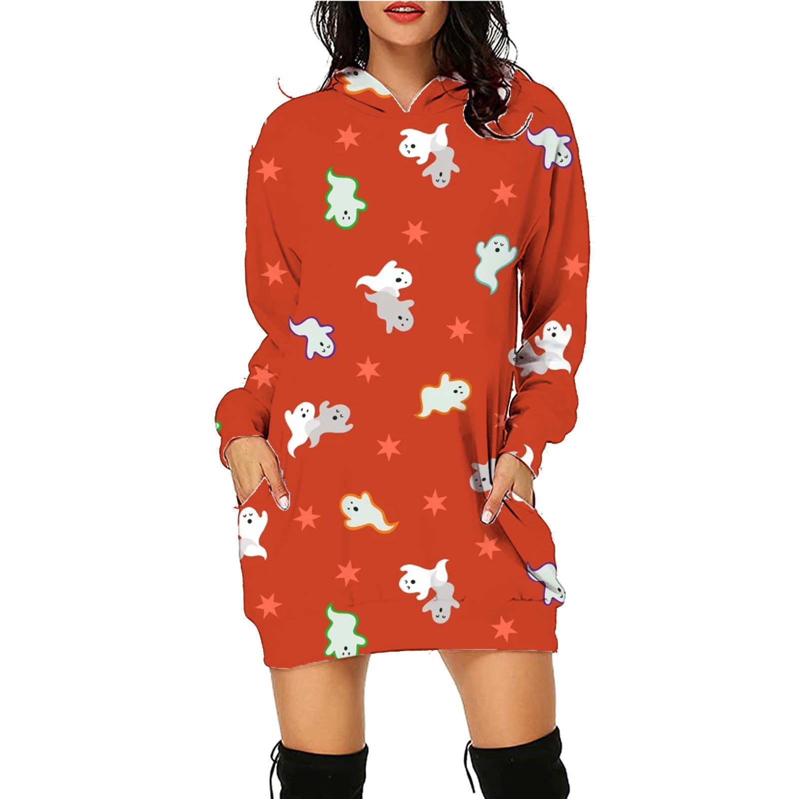 Galuxia Halloween Print Long Hoodie – Women’s Sweater with Pockets